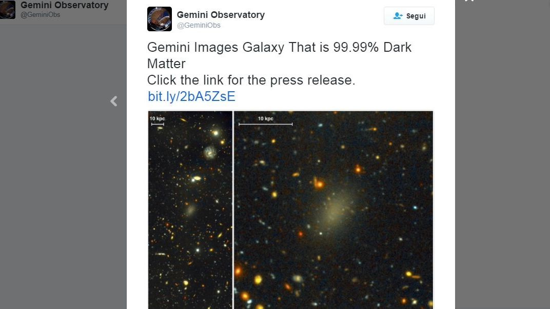 La galassia Dragonfly 44 (da twitter gemini observatory)