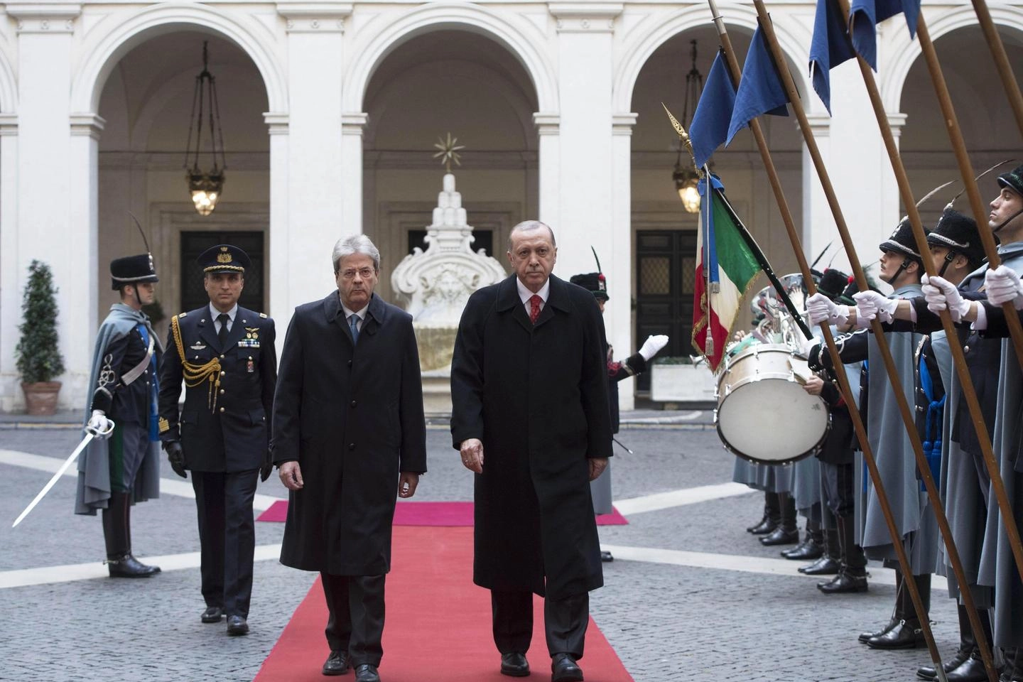 Erdogan e Gentiloni a Palazzo Chigi (Ansa)