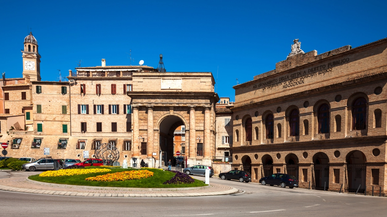 Macerata Marche Italy - Main City gate and Sferisterio Medieval Theatre