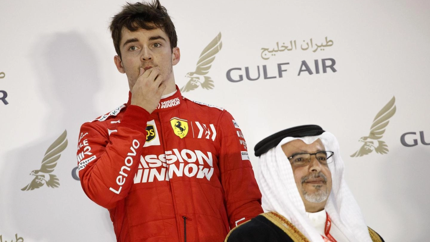 Charles Leclerc sul podio del Gp del Bahrain 2019 (Ansa)