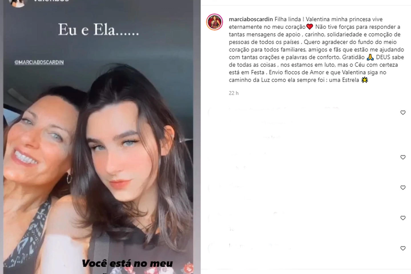 Il post in cui Marcia Boscardin annuncia la morte della figlia, Valentina Boscardin (Ansa)