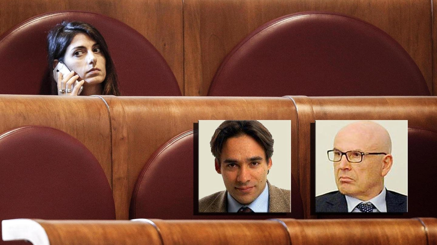 Virginia Raggi, Andrea Mazzillo e Massimo Colomban (Ansa)