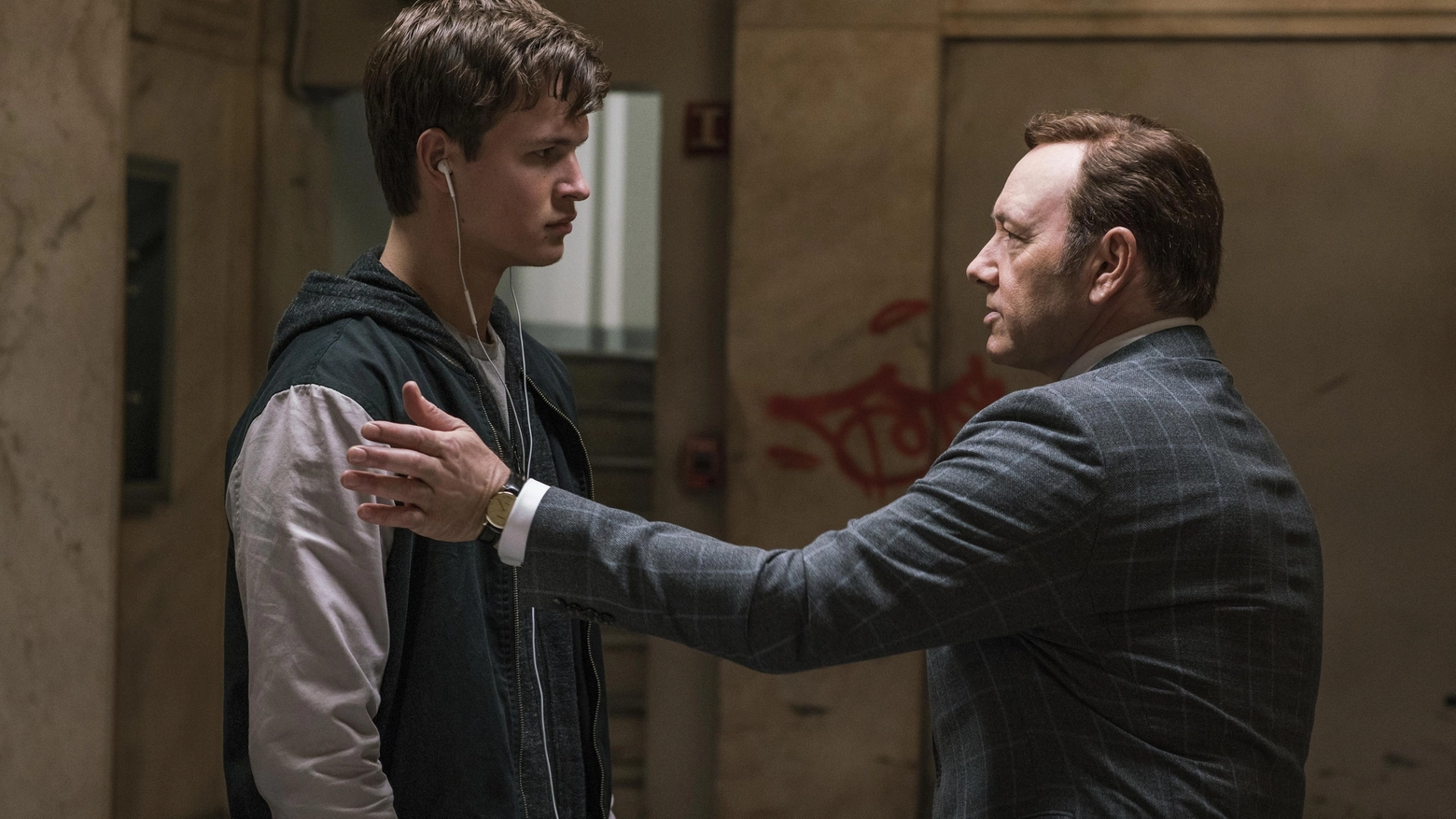 Ansel Elgort e Kevin Spacey in "Baby Driver" (Lapresse)