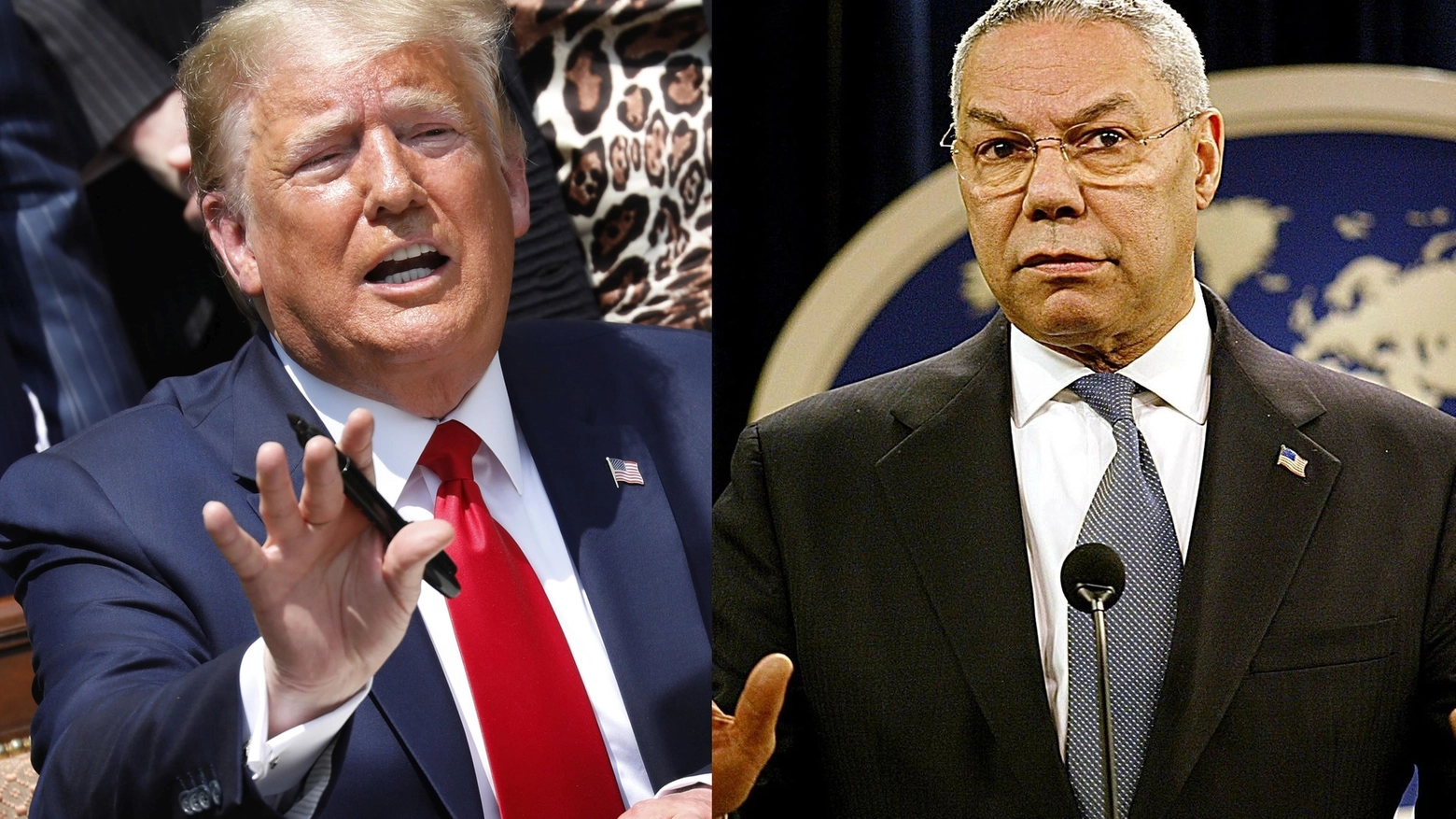 Donald Trump (sx) e Colin Powell (Ansa)