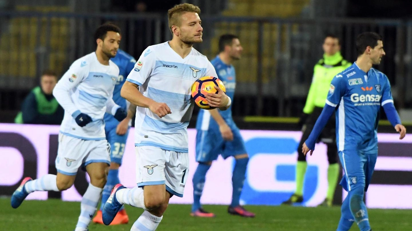 Lazio, Immobile realizza il momentaneo 1-1 a Empoli (Ansa)