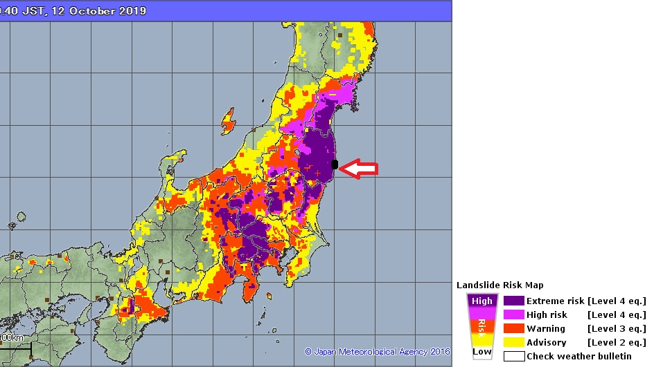 Le previsioni dell'agenzia meteo giapponese sul tifone Hagibis
