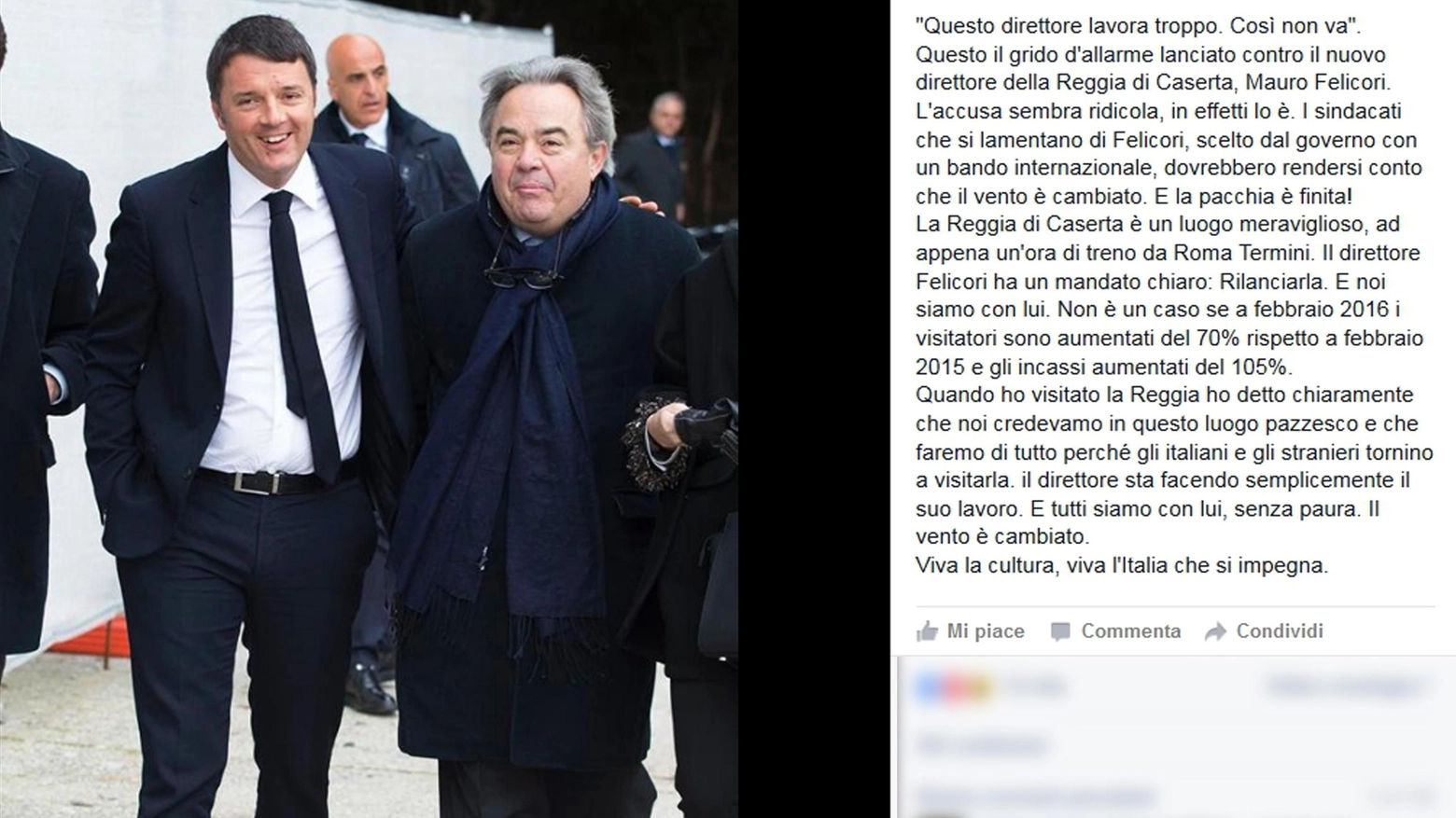 Mauro Felicori direttore della Reggia di Caserta con il premier Matteo Renzi