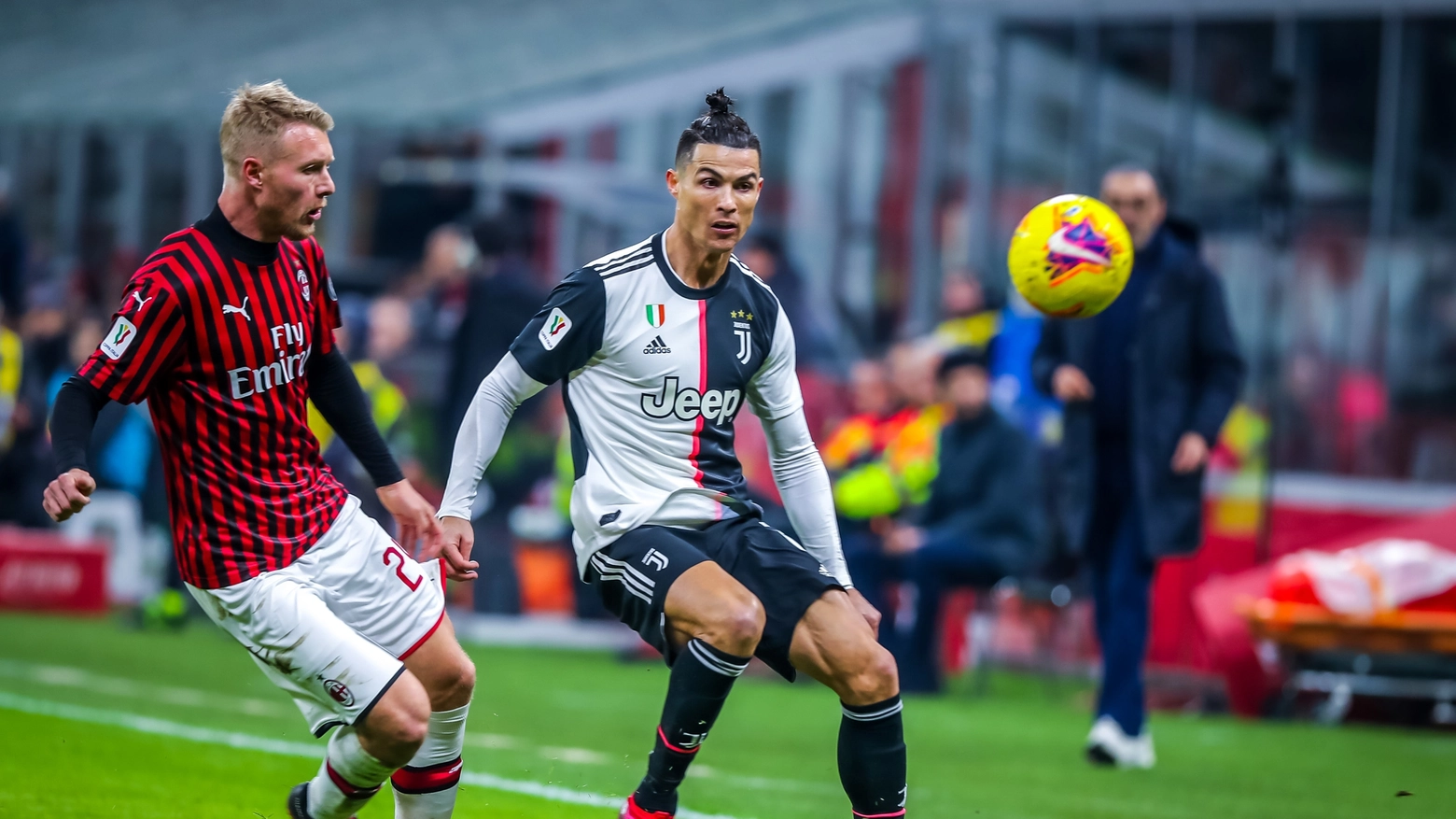 Coppa Italia, Kjaer e Ronaldo nell'andata di Milan-Juventus finita 1-1