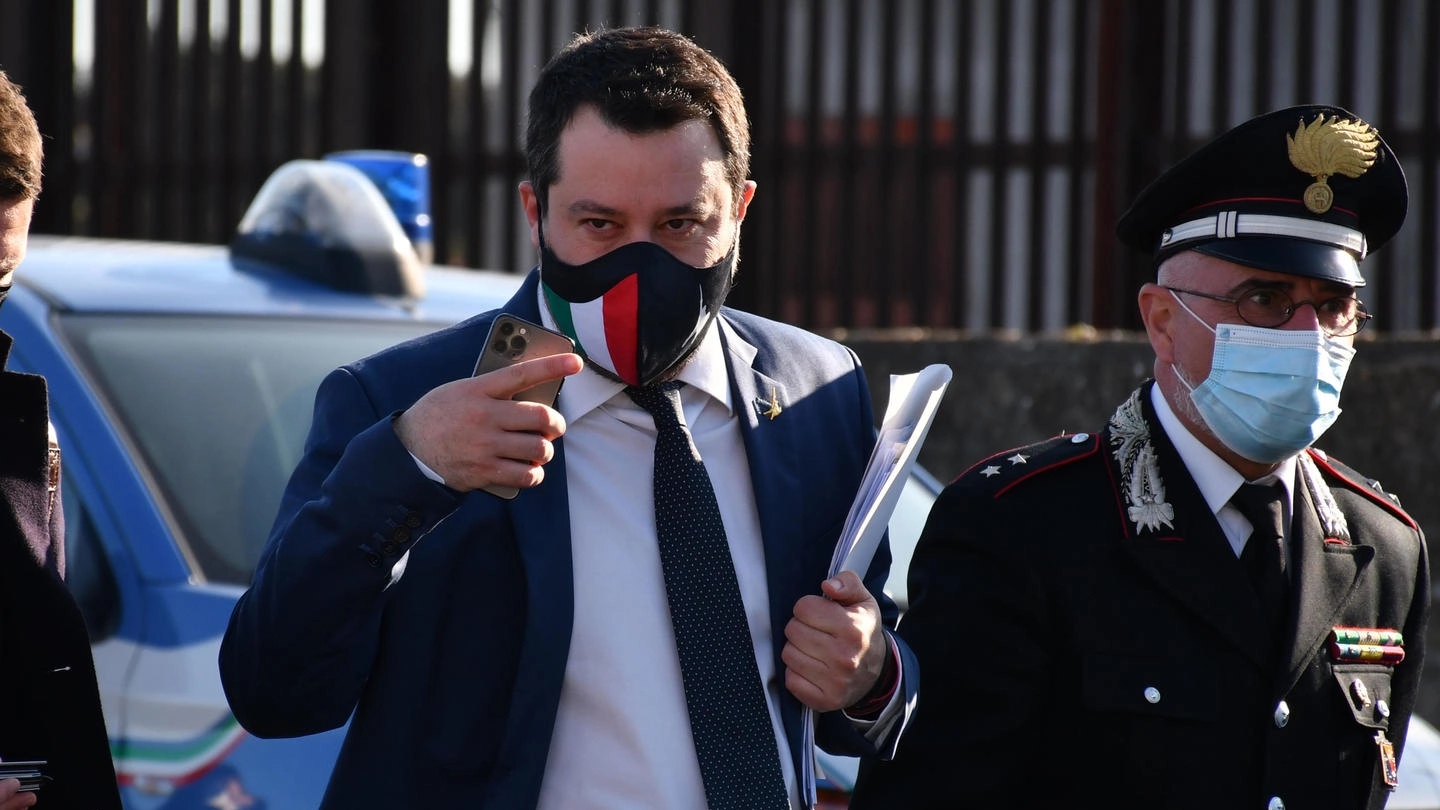 Catania, l'arrivo di Matteo Salvini all'aula bunker del carcere Bicocca (Ansa)