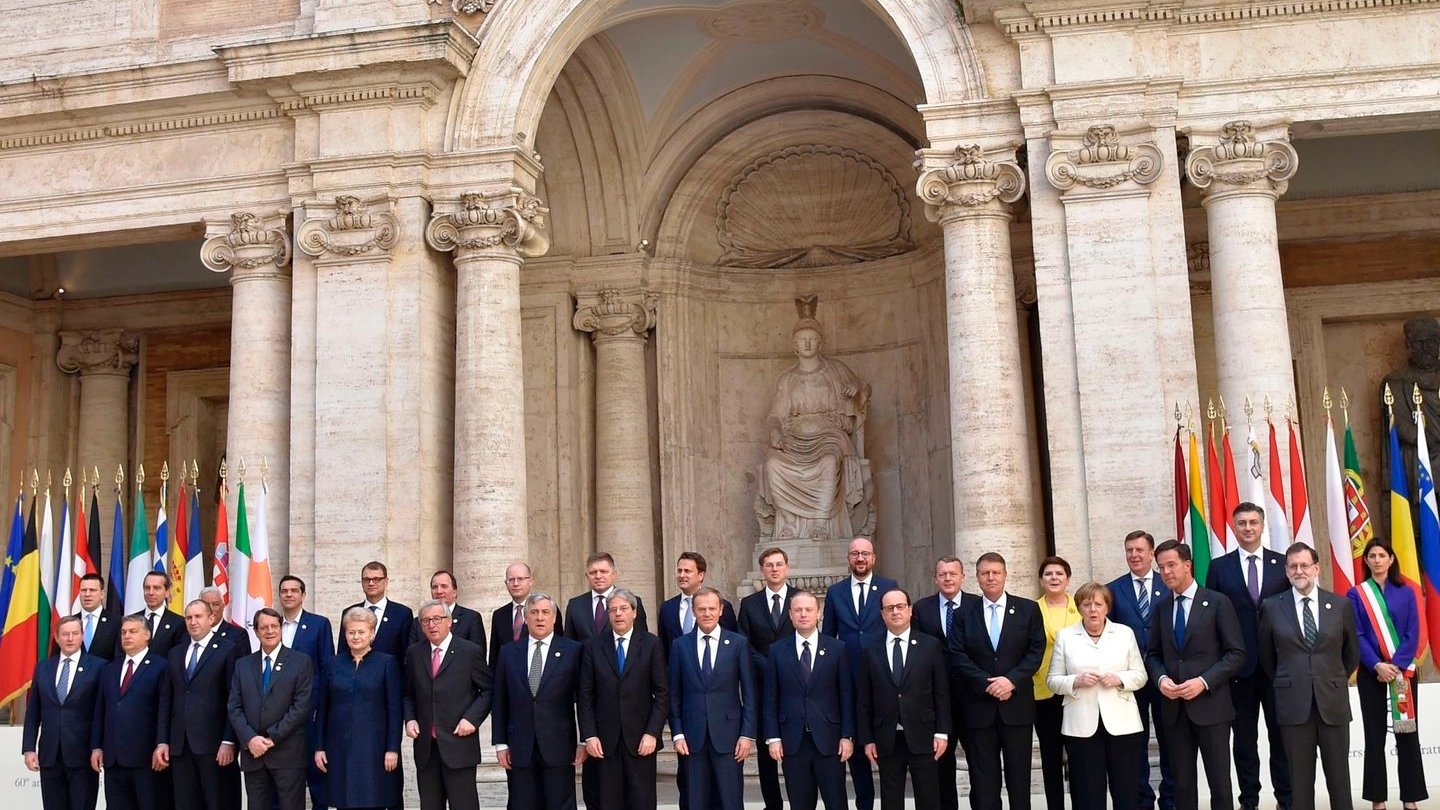 Trattati di Roma, la foto di gruppo in Campidoglio (Afp)