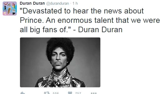 Morte Prince, il tweet dei Duran Duran
