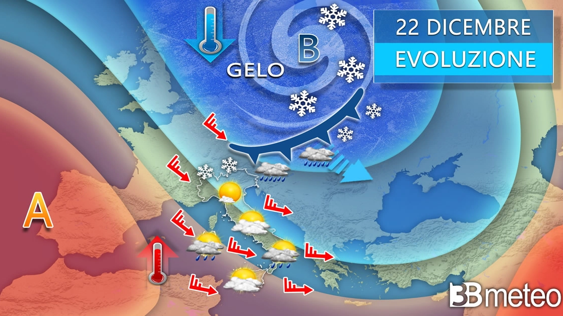 L'evoluzione meteo per i giorni prima di Natale (3bmeteo)