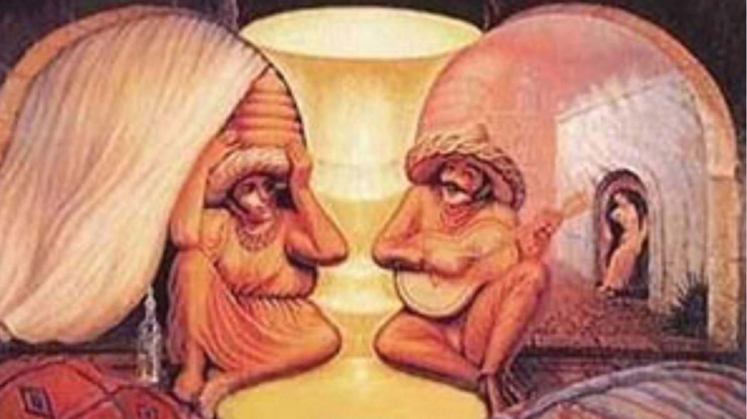 Una coppia di anziani, un'illusione ottica