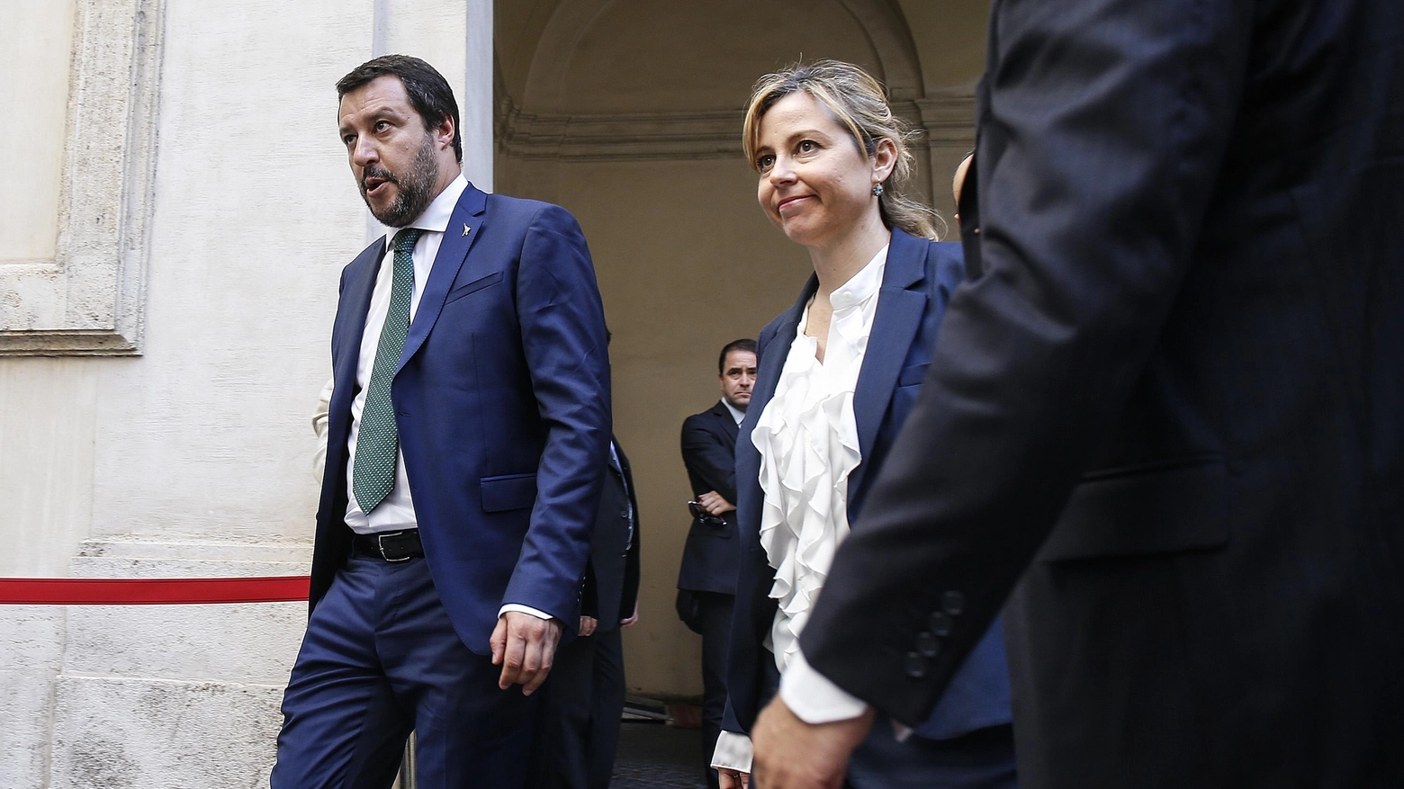 Matteo Salvini e Giulia Grillo a Palazzo Chigi (Ansa)