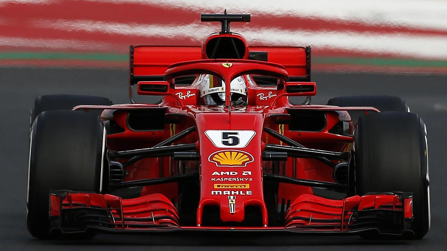 Sebastian Vettel sulla SF71H Ferrari ai test di Barcellona (Ansa)