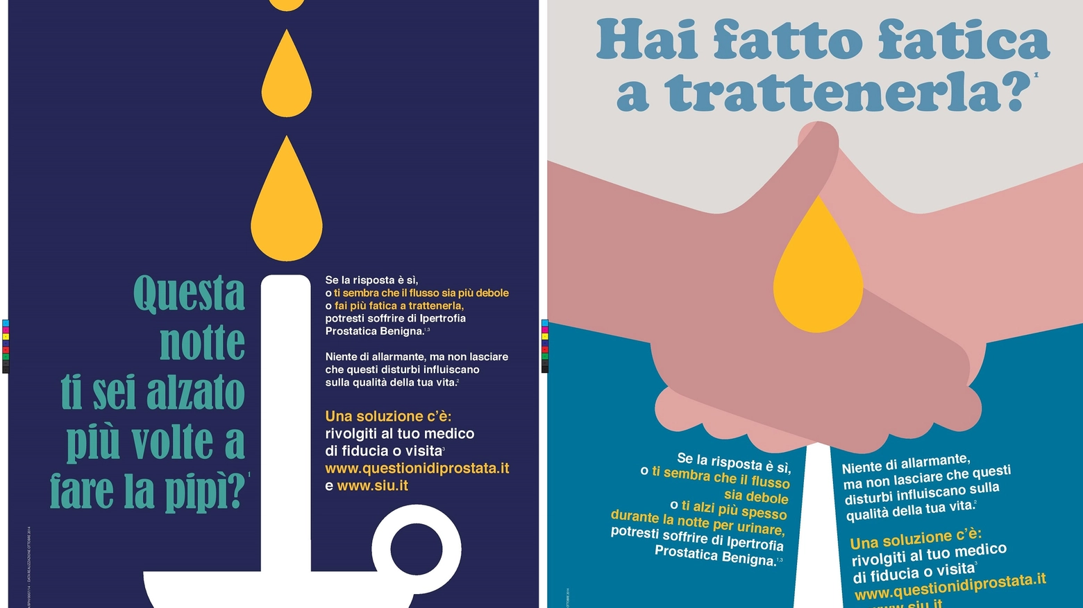 Due manifesti della campagna promossa dalla Società Italiana di Urologia e GSK