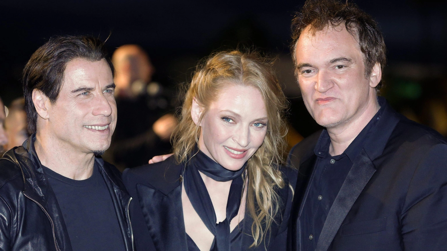 Da sinistra, John Travolta, Uma Thurman e Quentin Tarantino
