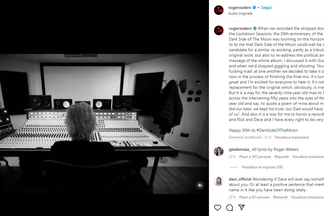 L'annuncio di Roger Waters su Instagram