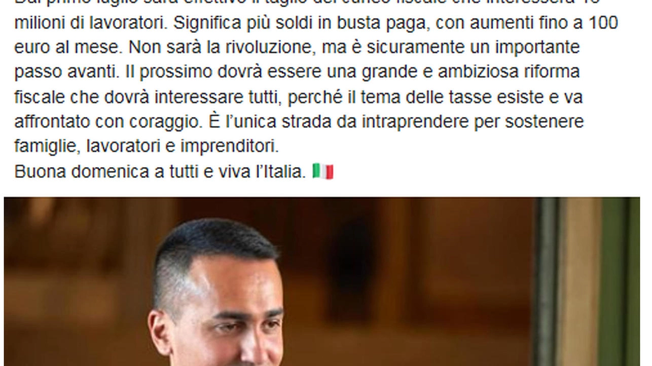 Luigi Di Maio in un post esulta per il taglio del cuneo fiscale (Ansa)