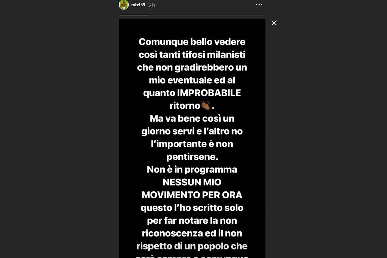Il messaggio di Balotelli al Milan su Instagram Stories