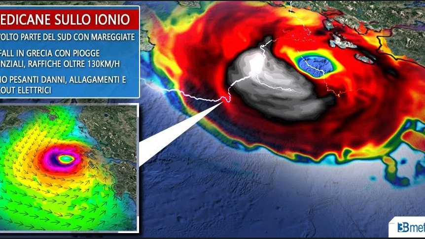 Allarme Medicane sullo Ionio: il ciclone mediterraneo 'fotografato' da 3Bmeteo