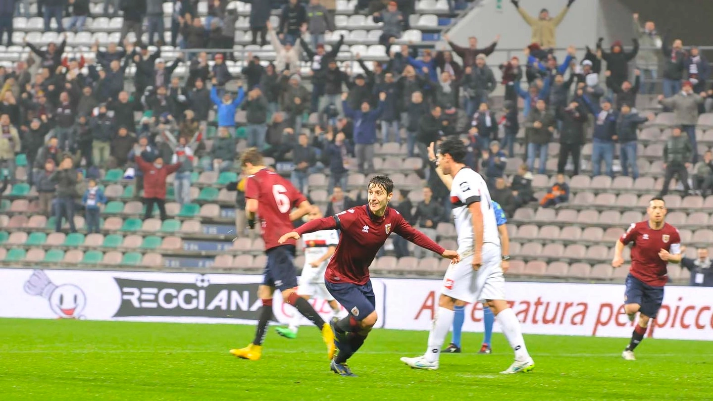 L’esultanza di Alessandro Spanò dopo il gol dell’1-1