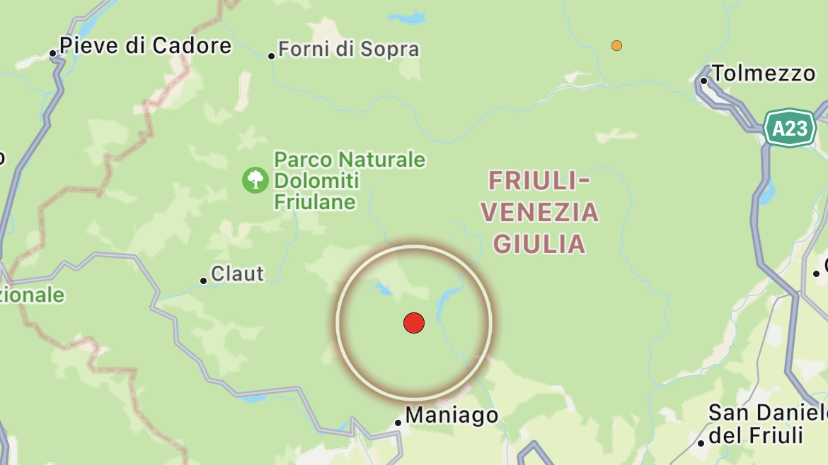 La zona del terremoto di stanotte nel Pordenonese