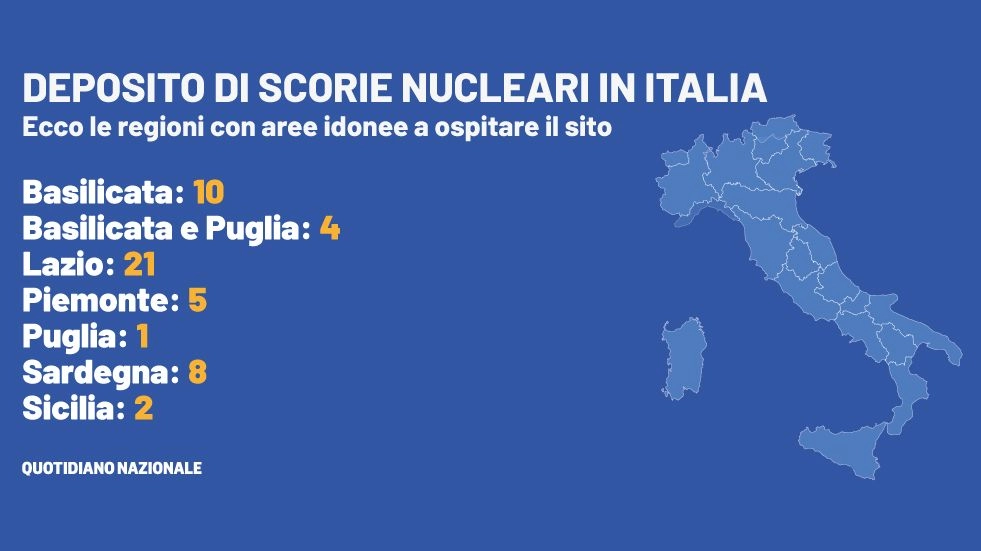 Le regioni con aree idonee a ospitare il deposito di scorie nucleari in Italia