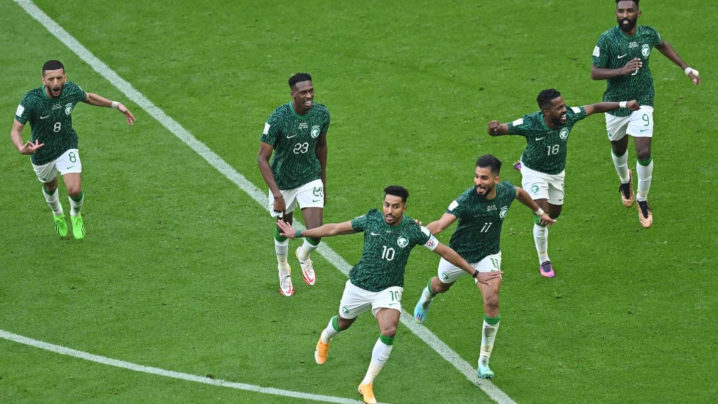 I giocatori dell'Arabia Saudita dopo il secondo gol