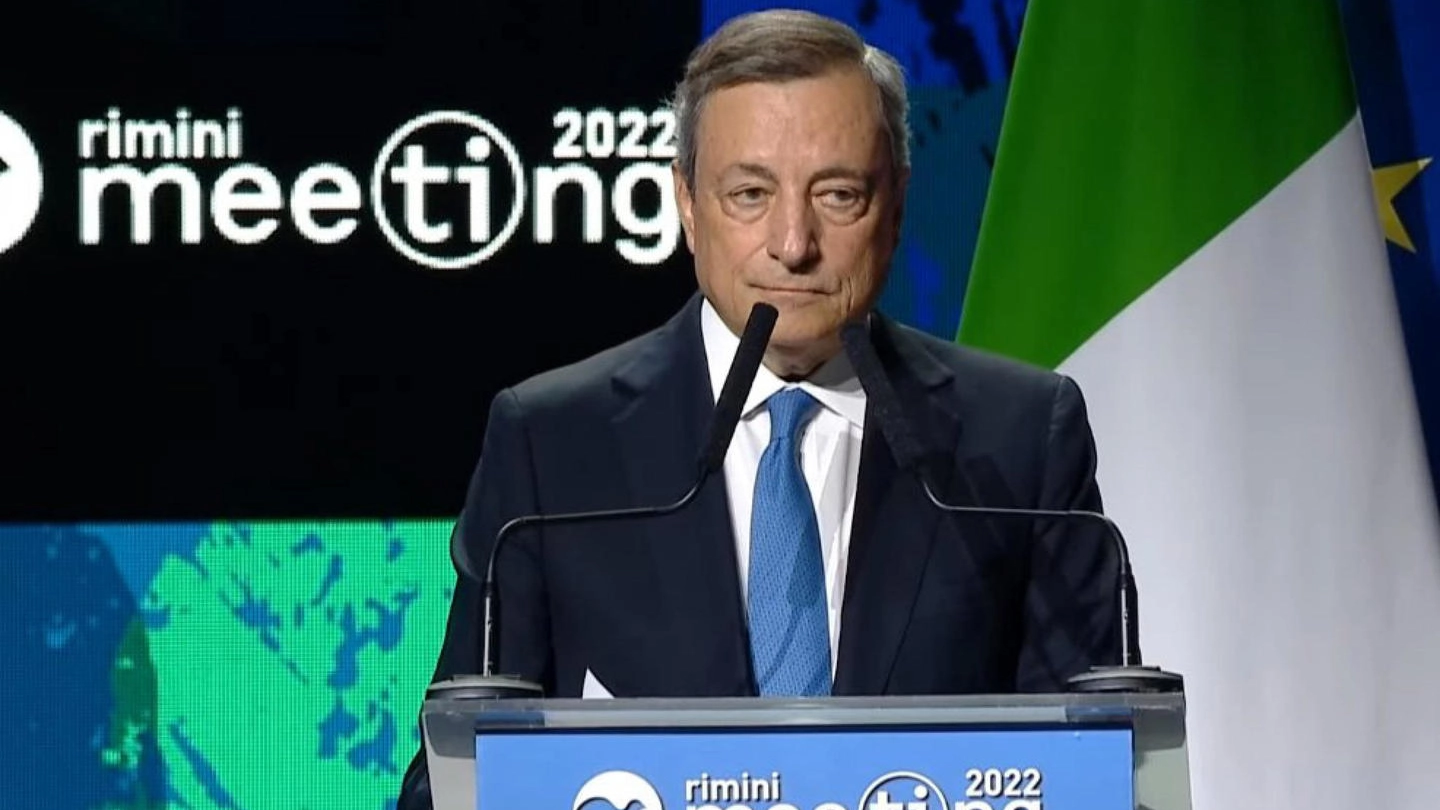 Mario Draghi durante il suo intervento al Meeting di Rimini