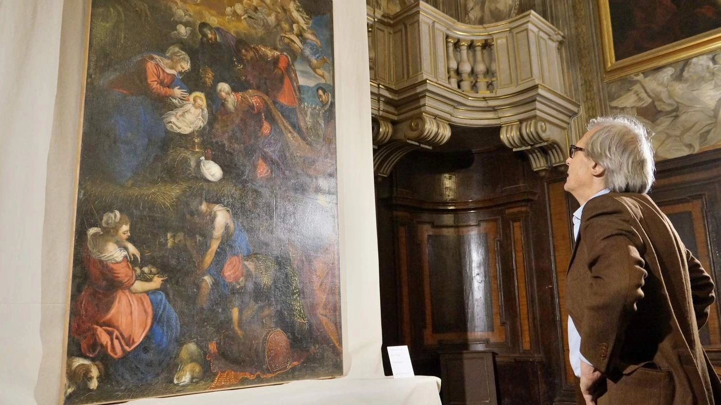 Vittori Sgarbi davanti all’opera di Tintoretto