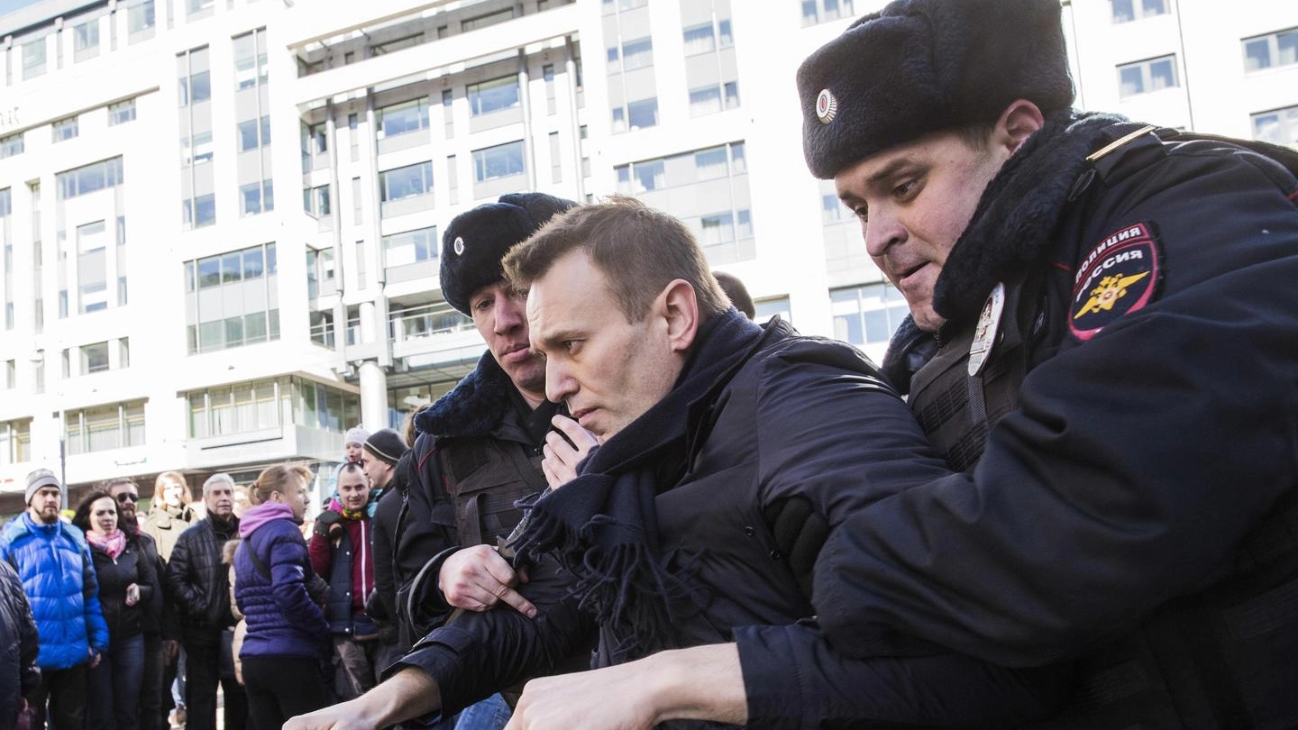 Russai, il momento del fermo di Alexei Navalny (Ansa)