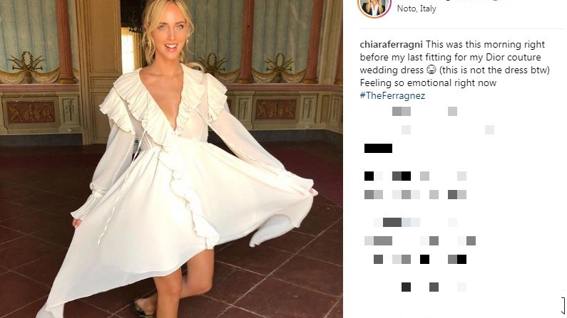 Chiara Ferragni su Instagram prima della prova dell'abito da sposa