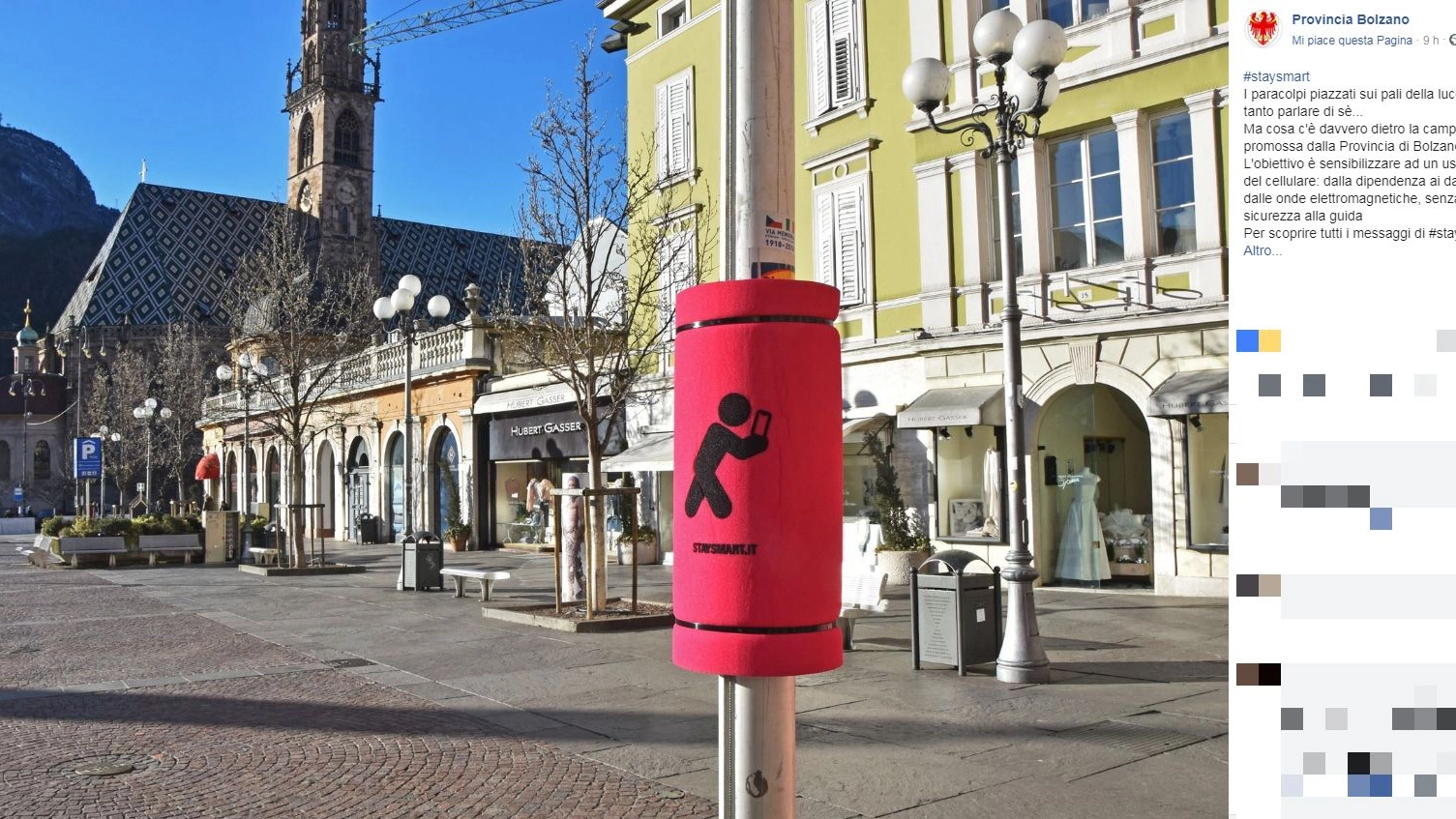 Paracolpi piazzati sui pali della luce a Bolzano (Facebook)