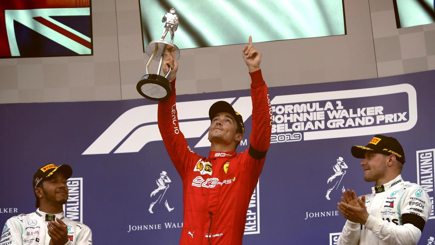 Leclerc festeggia il suo primo successo in F1 (Ansa)