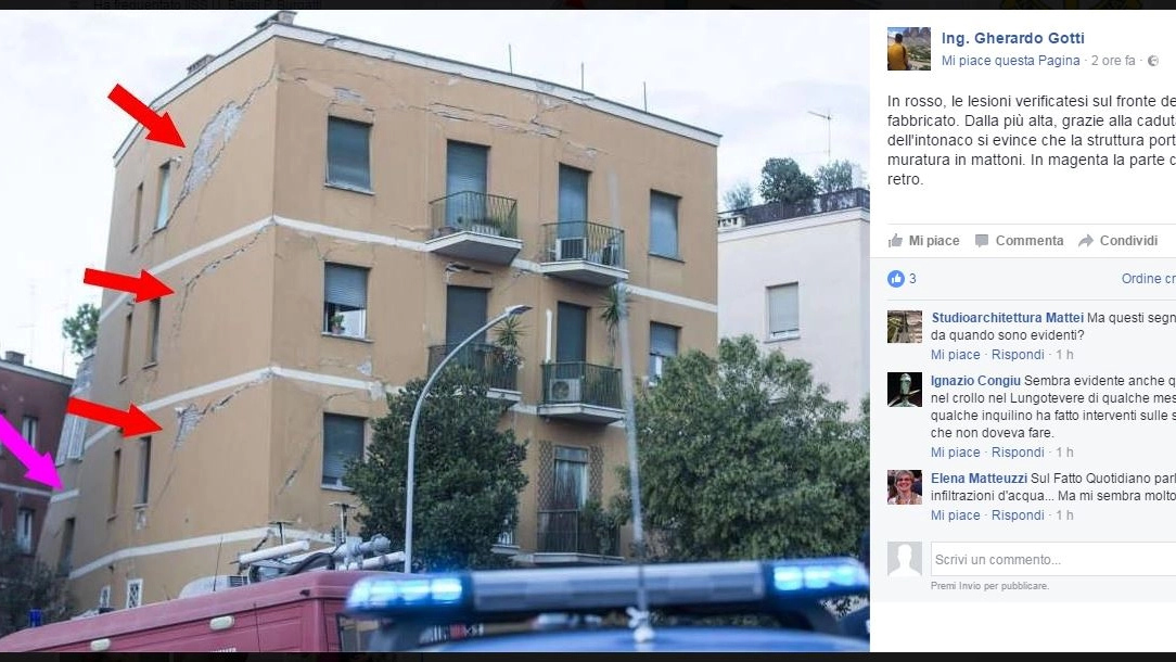 Palazzina crollata a Roma, l'analisi del cedimento su Facebook
