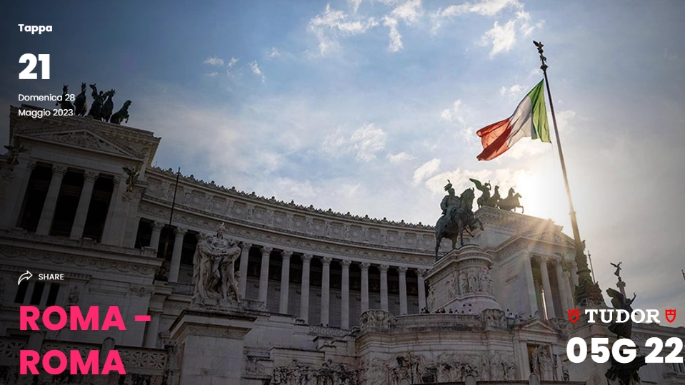 L'ultima tappa del Giro d'Italia di ciclismo sarà Roma-Roma, ossia un percorso lungo le bellezze delle capitale e i suoi colli