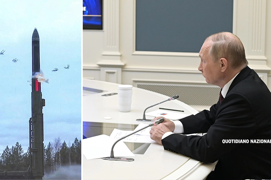 Putin assiste a un'esercitazione nucleare il 26 ottobre 2022 (Epa)
