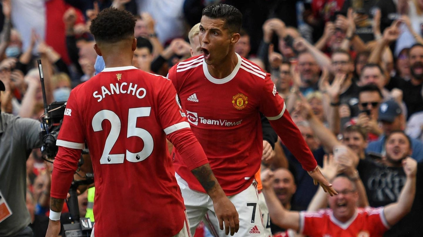 Cristiano Ronaldo, doppietta nel primo match con il Manchester United (Ansa)