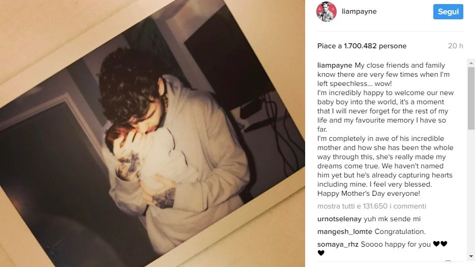Liam Payne tiene in braccio il suo primogenito