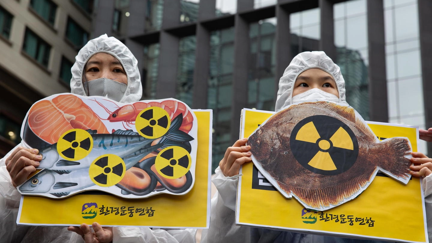 Proteste a Seul per lo sversamento in mare delle acque di Fukushima (Ansa)