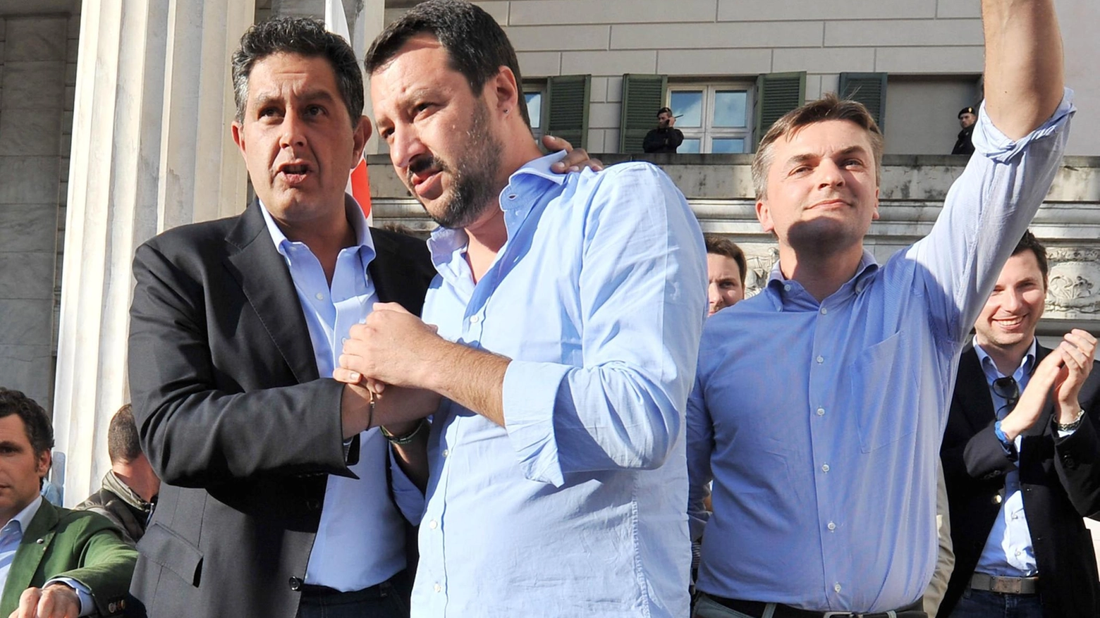 Il governatore azzurro della Liguria, Giovanni Toti e Matteo Salvini (Ansa)