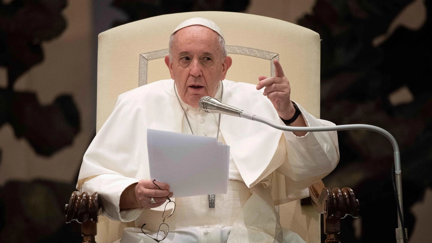 Papa Francesco durante l'udienza generale del mercoledì (Ansa)