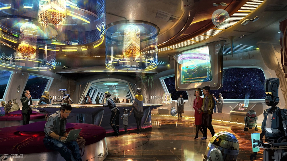 Un disegno che immagina gli ambienti del futuro Star Wars Hotel – Foto: Disney/Lucasfilm