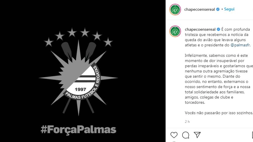 Il messaggio della Chapecoense (Instagram)