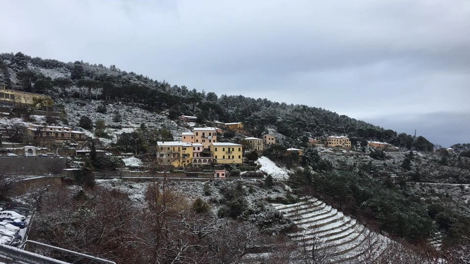 Meteo, la neve all'Isola del'Elba (foto Ansa, profilo Facebook del Comune di Marciana)