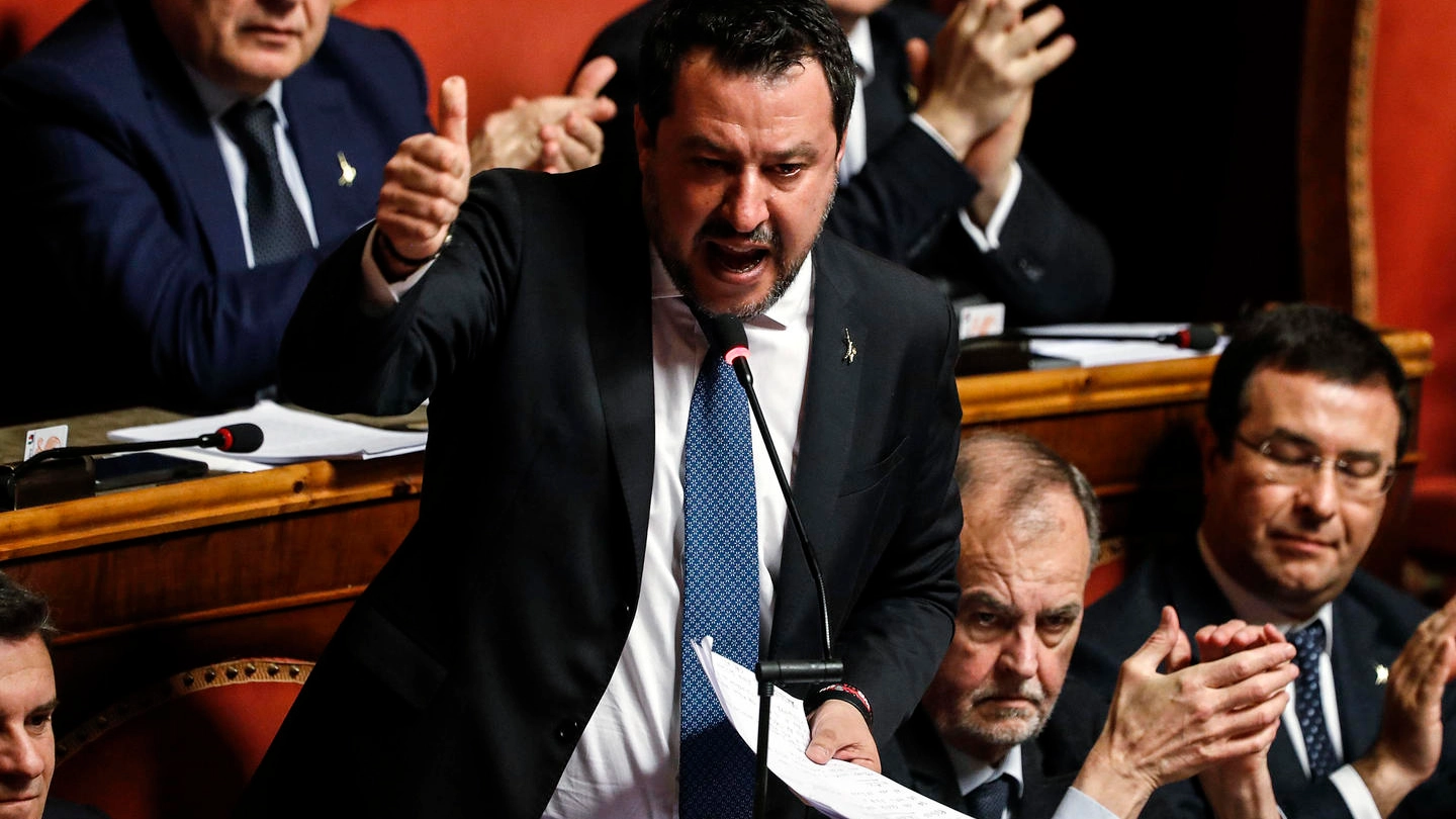 Salvini in Senato (Ansa)