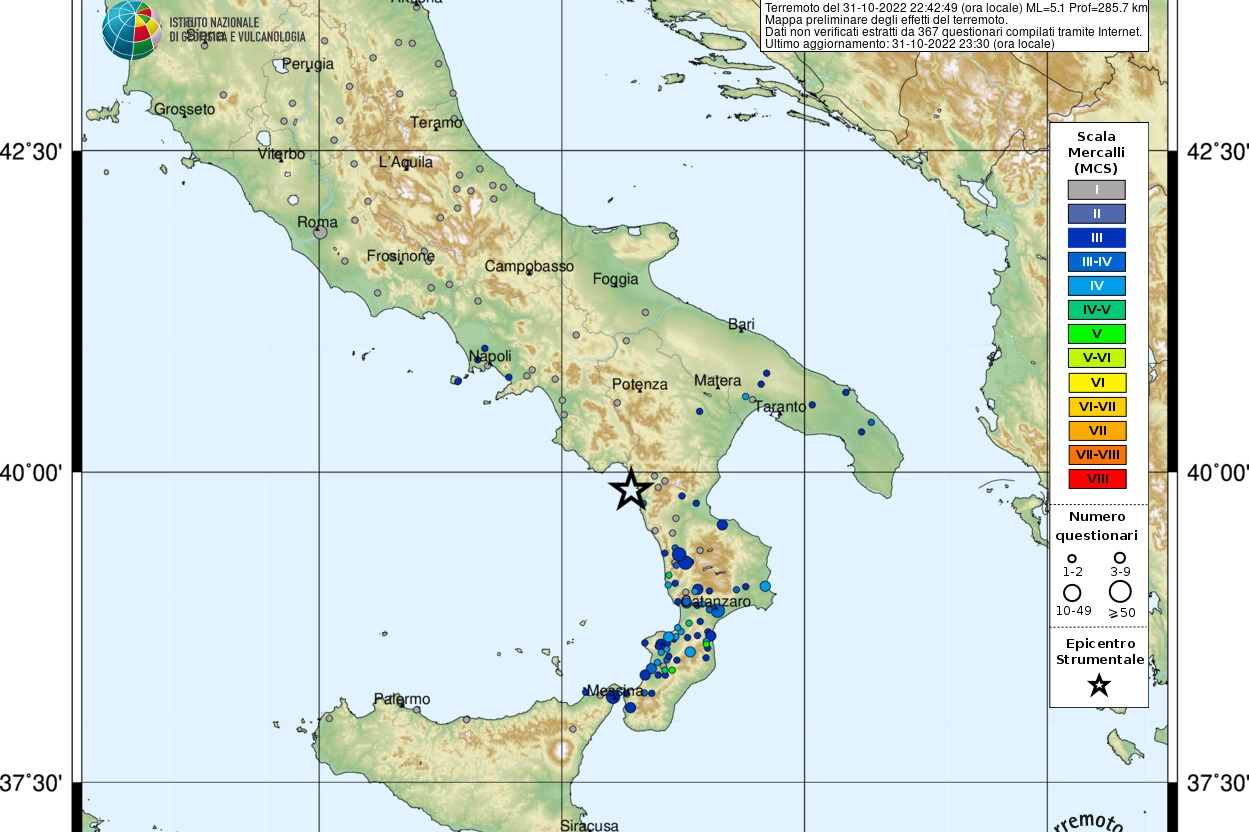 Terremoto oggi in Calabria: la mappa (Ingv)