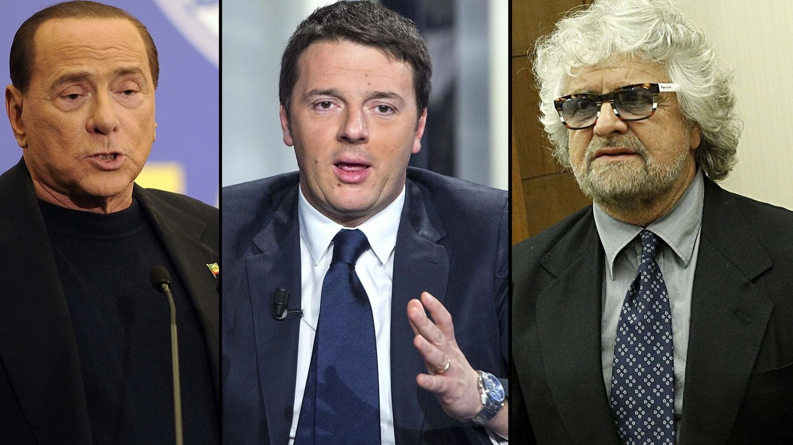 Combo tra Berlusconi, Renzi e Grillo