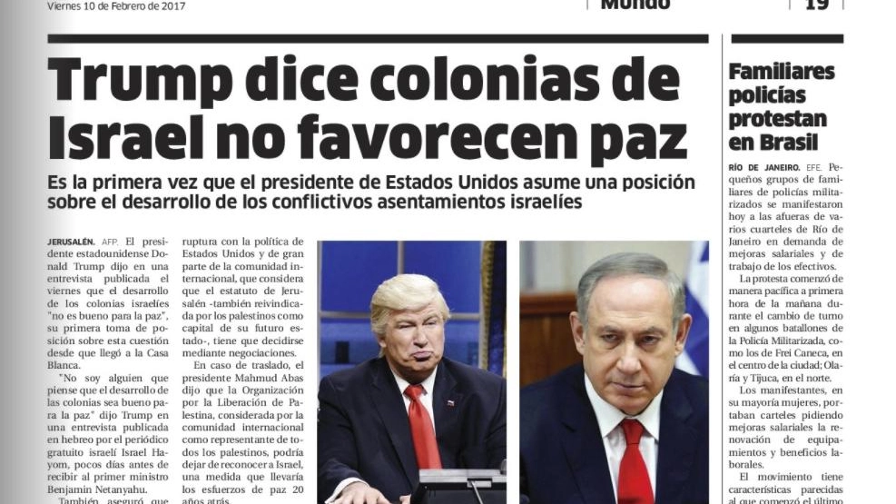 La pagina 19 de El National con la foto di Baldwin al posto di Trump (Lapresse)